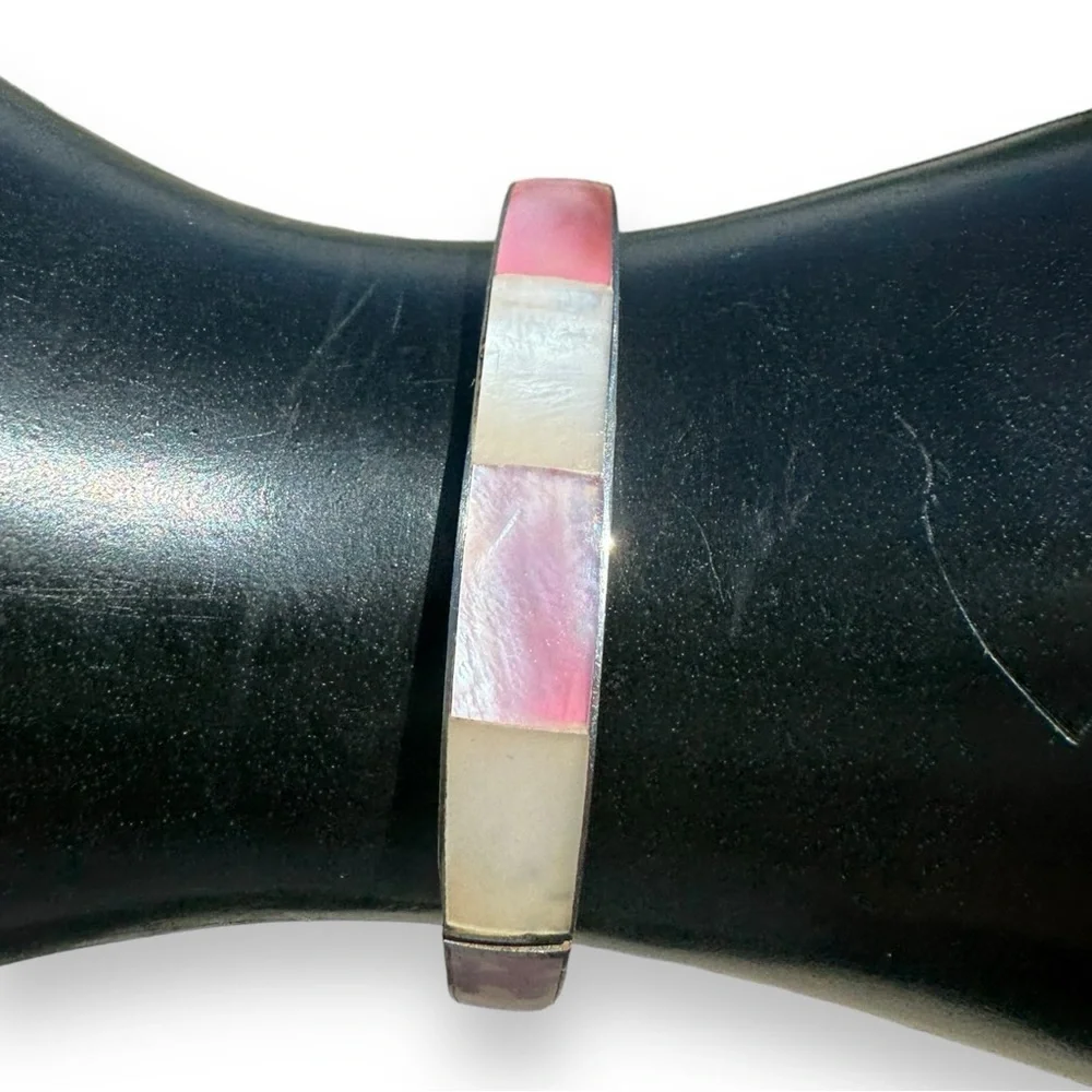 Vintage Alpaca Silver and Abalone Shell Cuff Bracelet